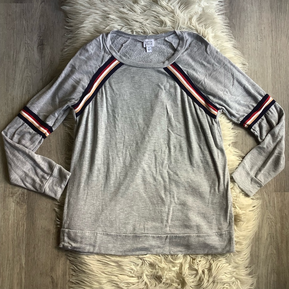 Peyton Jensen Gray stripe rayon fleece sweater made in USA Small